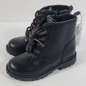 Old Navy Black Glitter Side-Zip Combat Boots for Toddler Girls Size 8 NWT